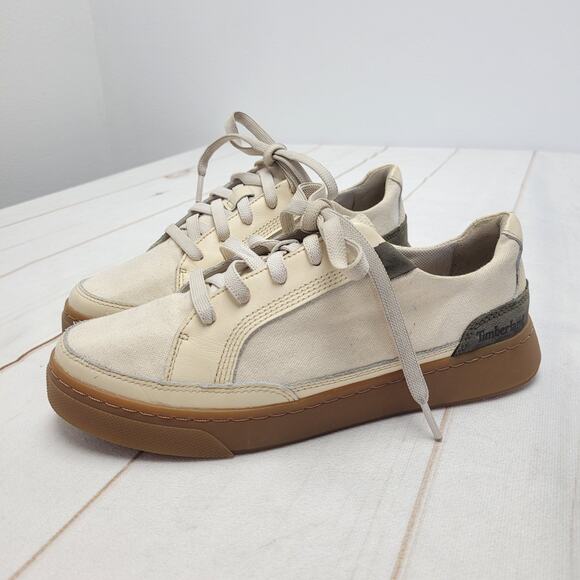 Timberland Earthkeepers Atlanta cream canvas green leather sneakers low shoes - Picture 1 of 11